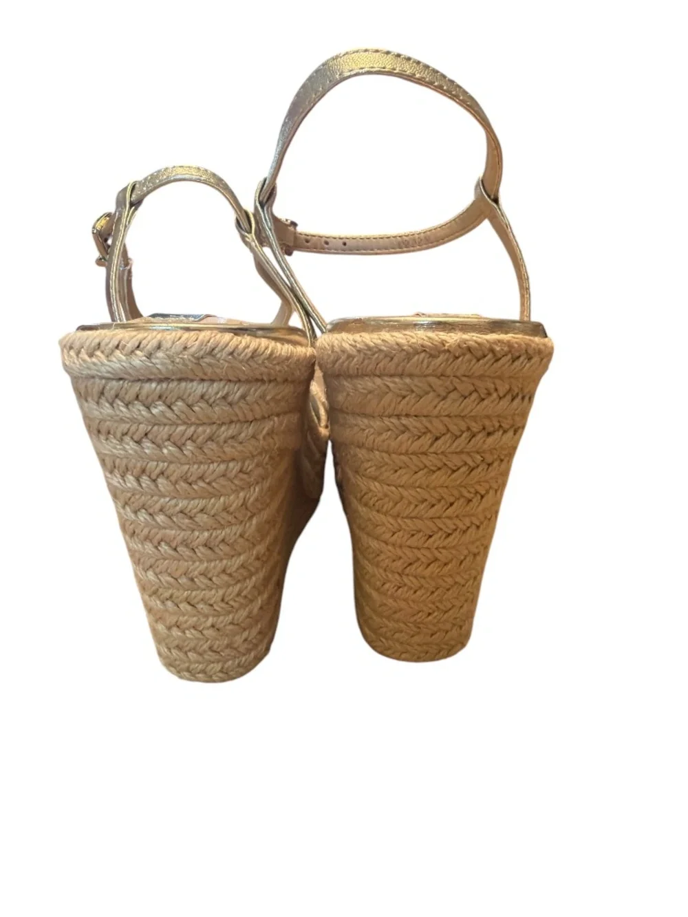 Copper Key Gold Espadrille Wedge Sandals Chevron Boho Size 9.5
